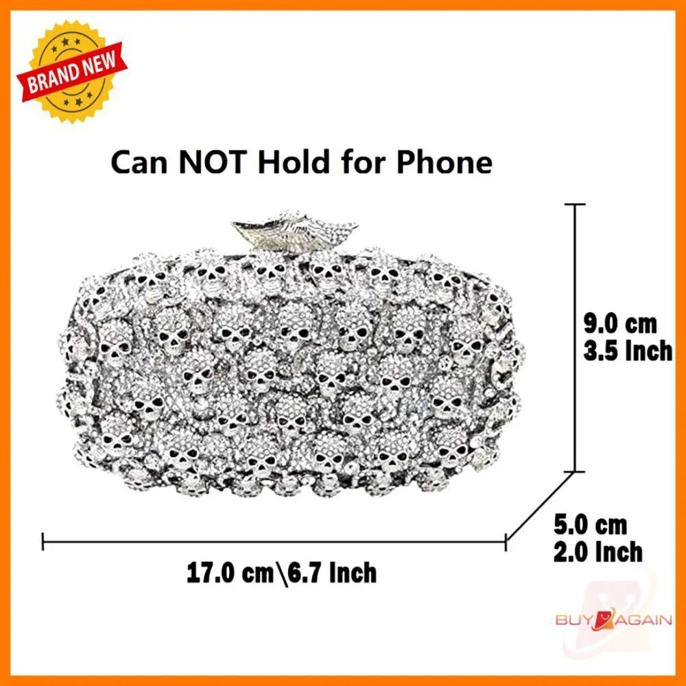 Mini Skull Rhinestone Clutch Evening Bag with Detachable Chain Straps